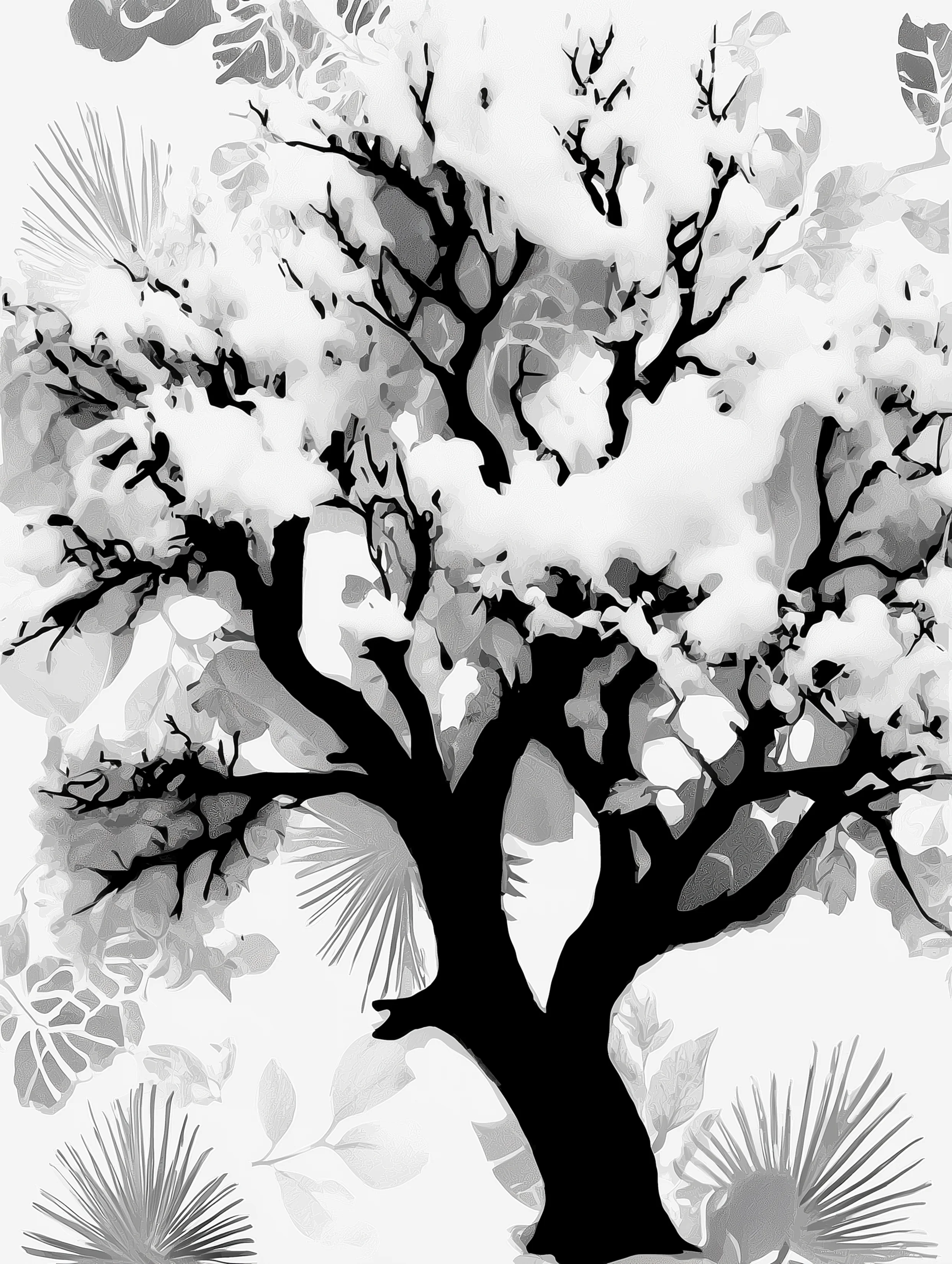 Free printable dead tree coloring page for adults featuring snowy dead tree